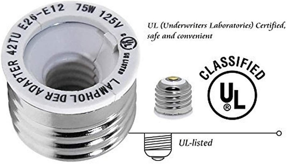 20-Pack E26/E27 to E12 Adapter, Standard Screw Base to Candelabra Base Socket