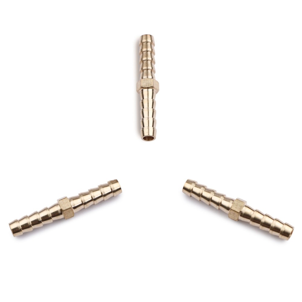 U.S. Solid 3pcs Brass Hose Barbed Splicer Round Equal Hose Joint 1/4" Barb