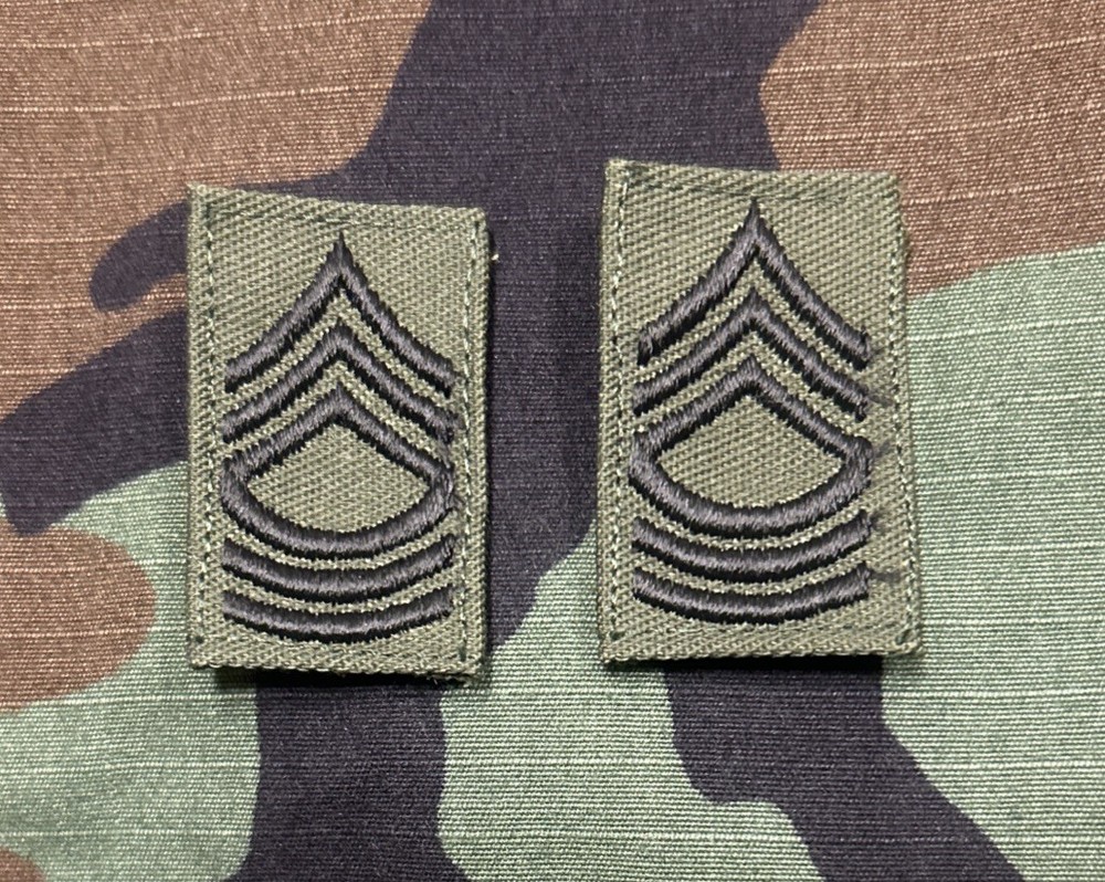 US Army MSG/E8 Rank (2) BDU Sew-On Master Sergeant OD Green