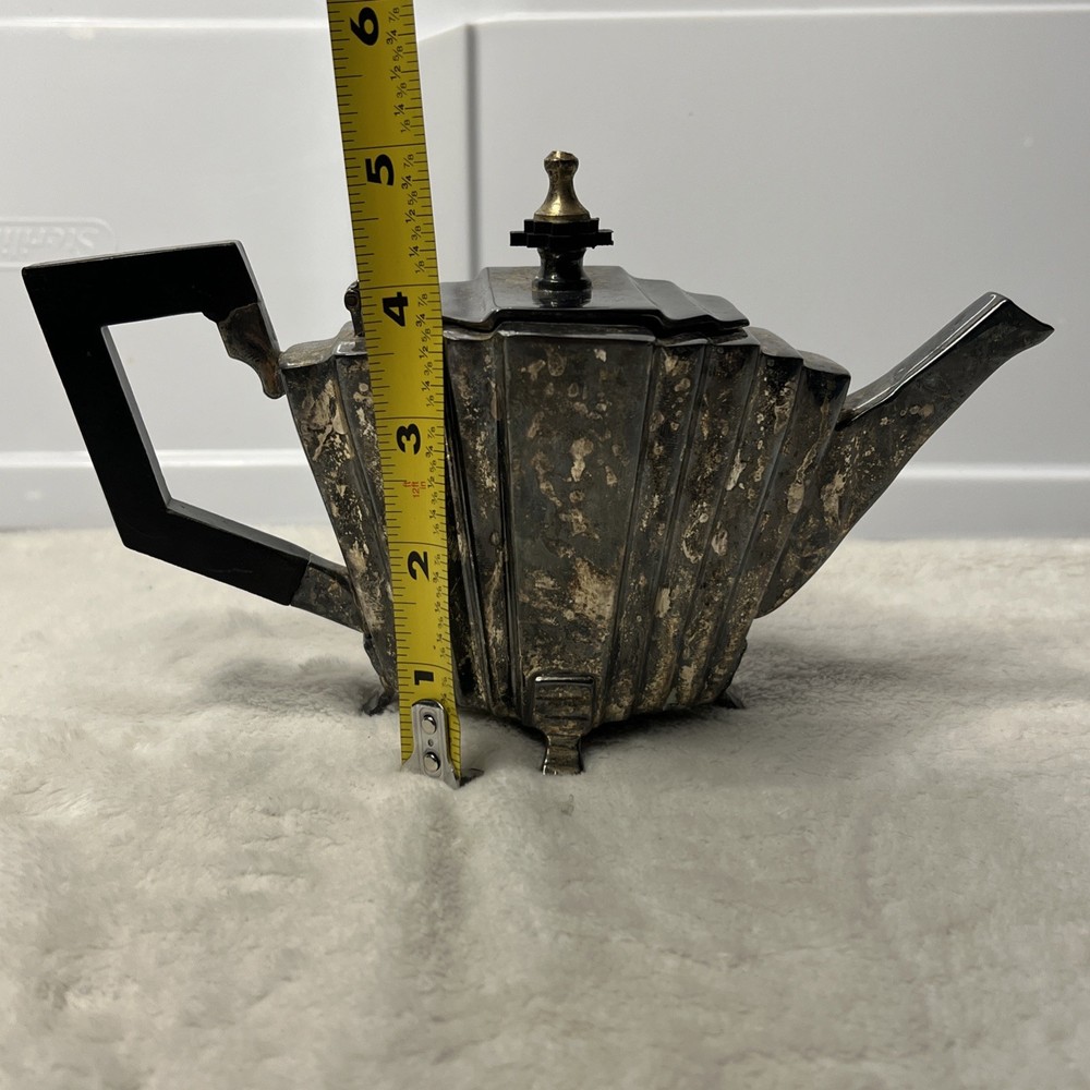 Vintage Footed Art Deco Silver Plated Tea Pot With Handle And Lid
