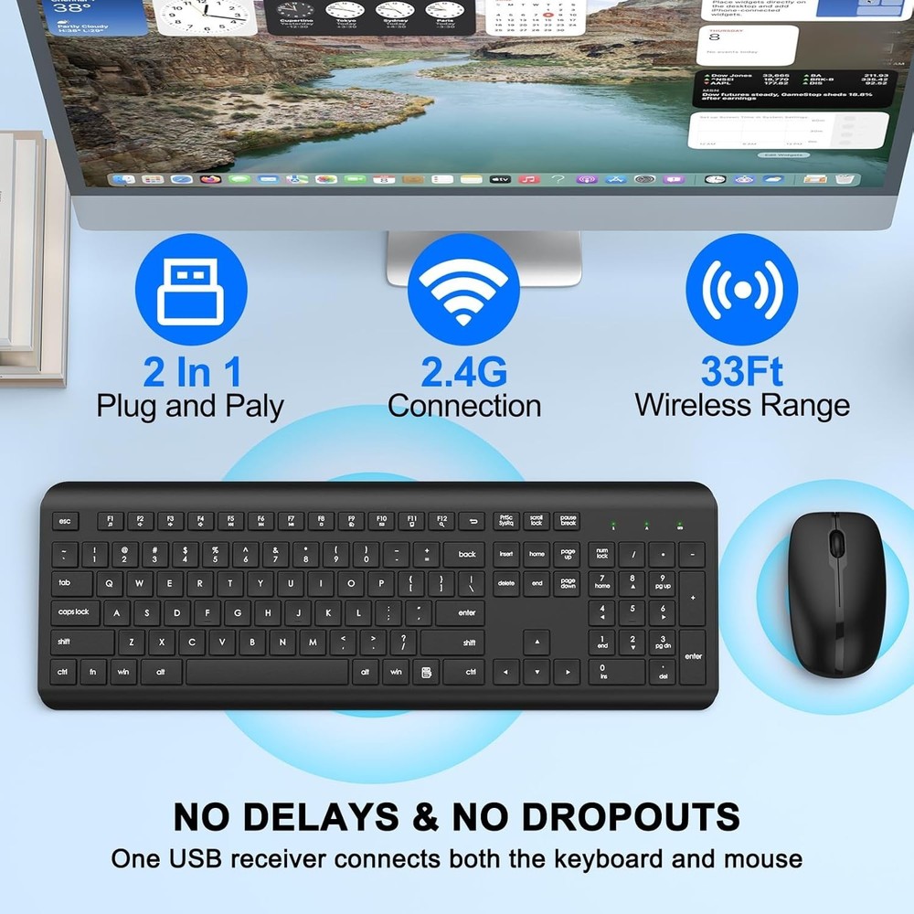 Wireless Keyboard and Mouse Combo, Full-Size Silent Ergonomic Keyboard & mouse