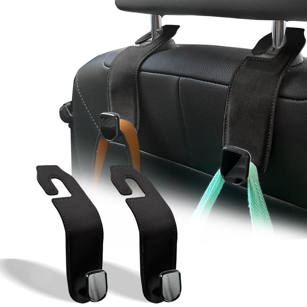 Teoenix Car Seat Headrest Hook, 2 Pack Leather Purses and 2 Pack, Black