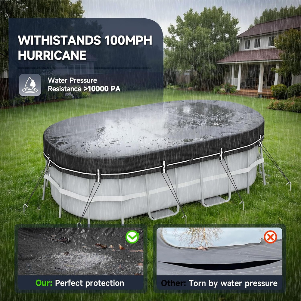 10X16 FT Rectangular Pool Covers for above Ground Pools, 420D Solar Oval Pool Co