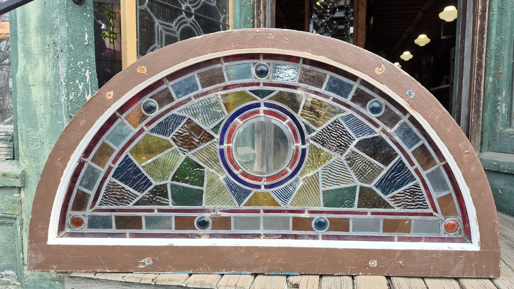 ANTIQUE STAINED GLASS ARCH WINDOW