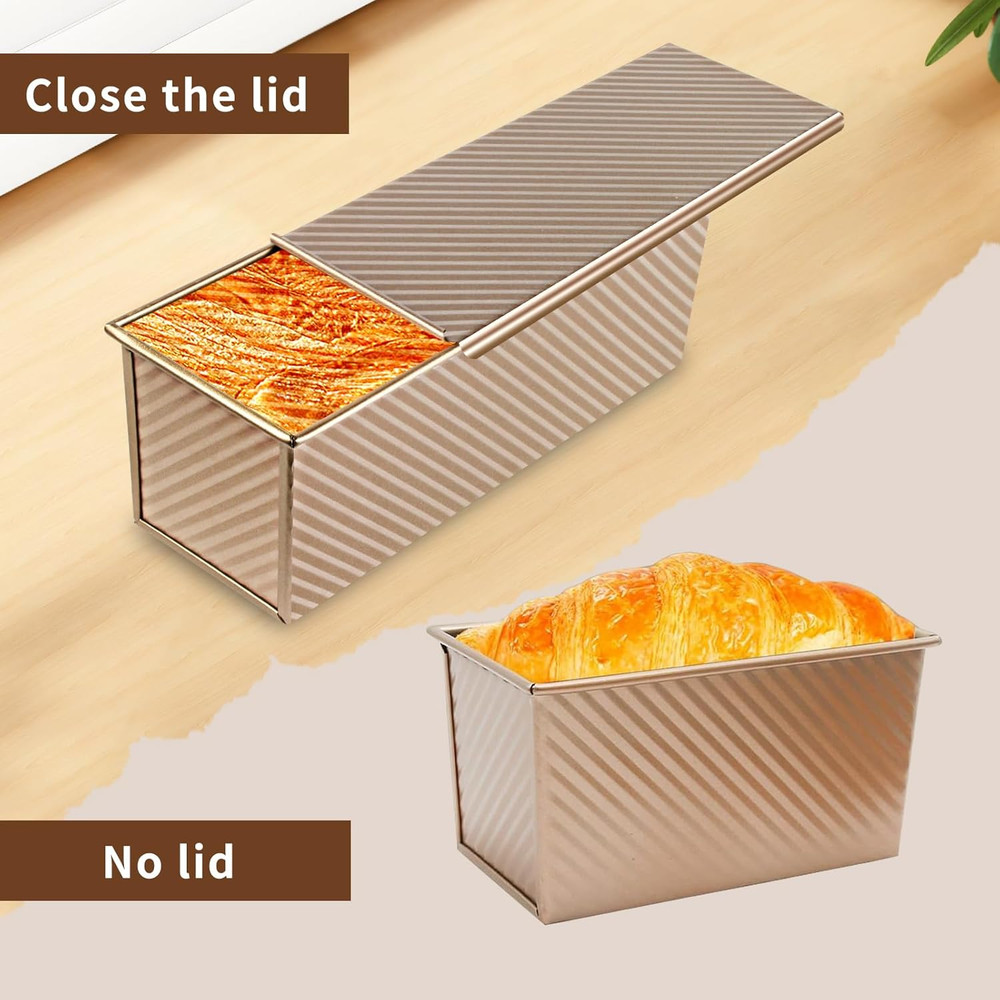 Pullman Loaf Pan with Lid - 2 Pack 2.2LB & 1LB Dough Capacity Nonstick Bread Pan