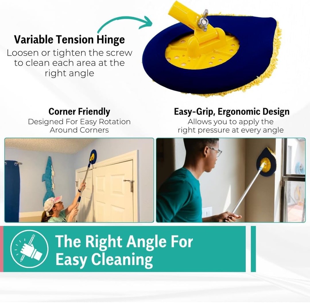 CHOMP Long Handle Wall Cleaner, 5 Minute 60 Inch, Yellow Microfiber