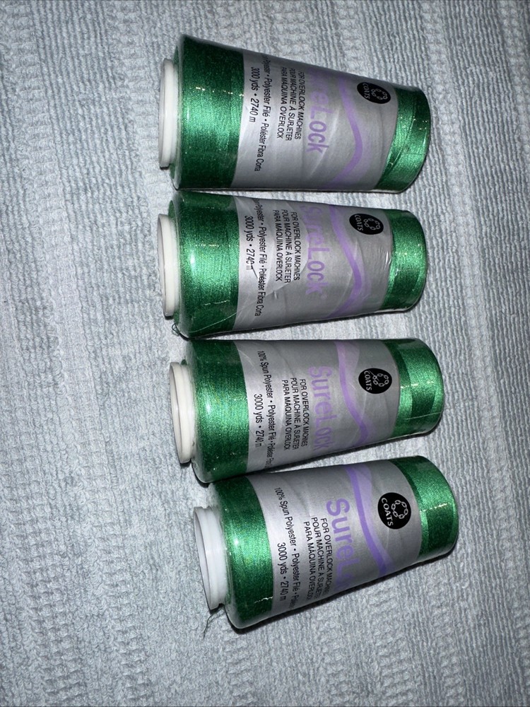 Coats Surelock 4 Spools  Green Polyester Thread, Multi-purpose, 3000 Yds 0756