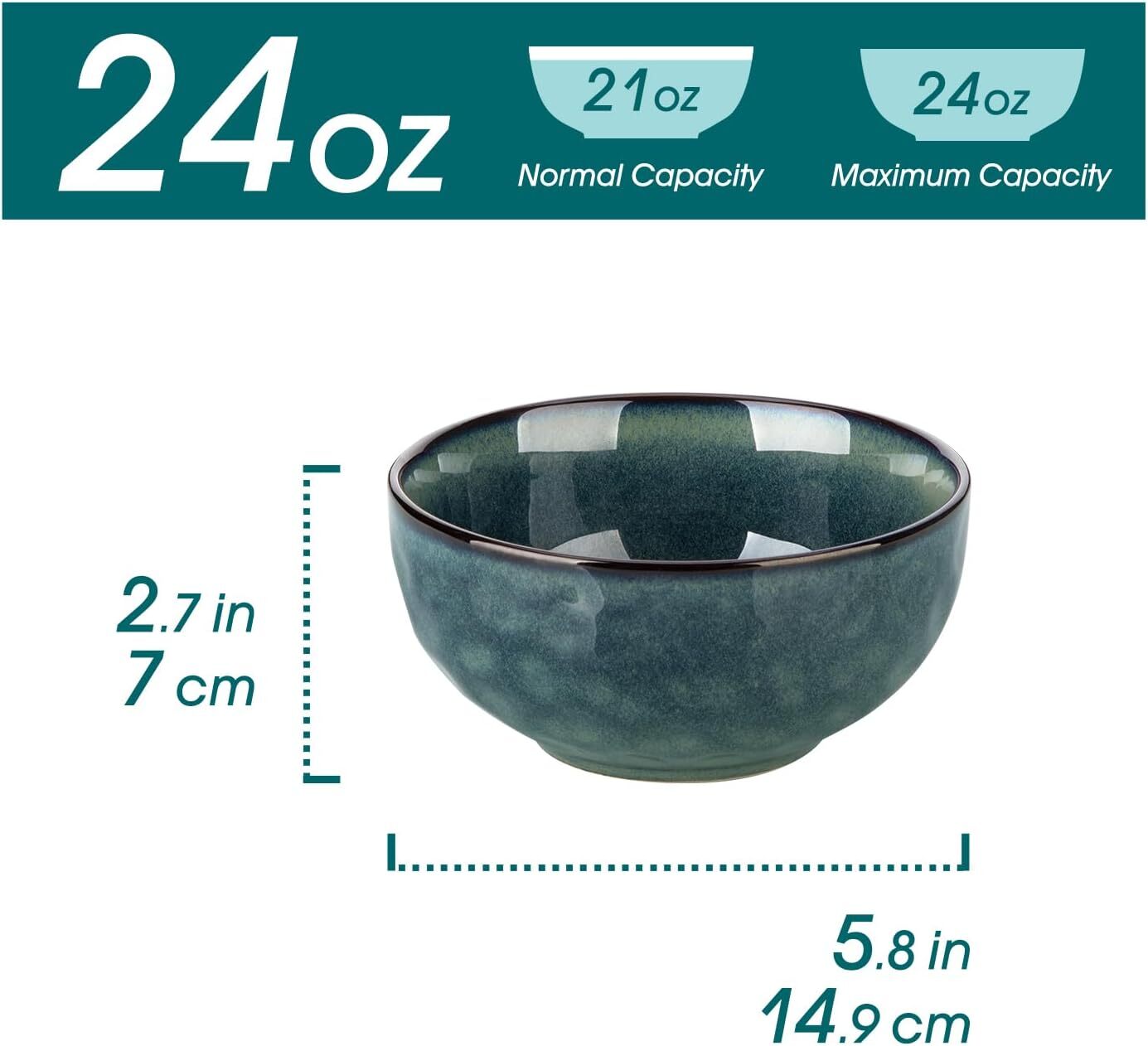 24oz Bowls for Soup, Ceramic Deep Soup Bowls Set of 4, Green Cereal Bowls Set