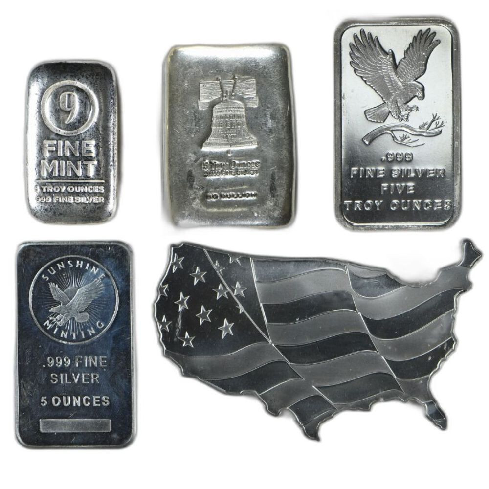 5 oz Silver Bar (Varied Condition, Any Mint)