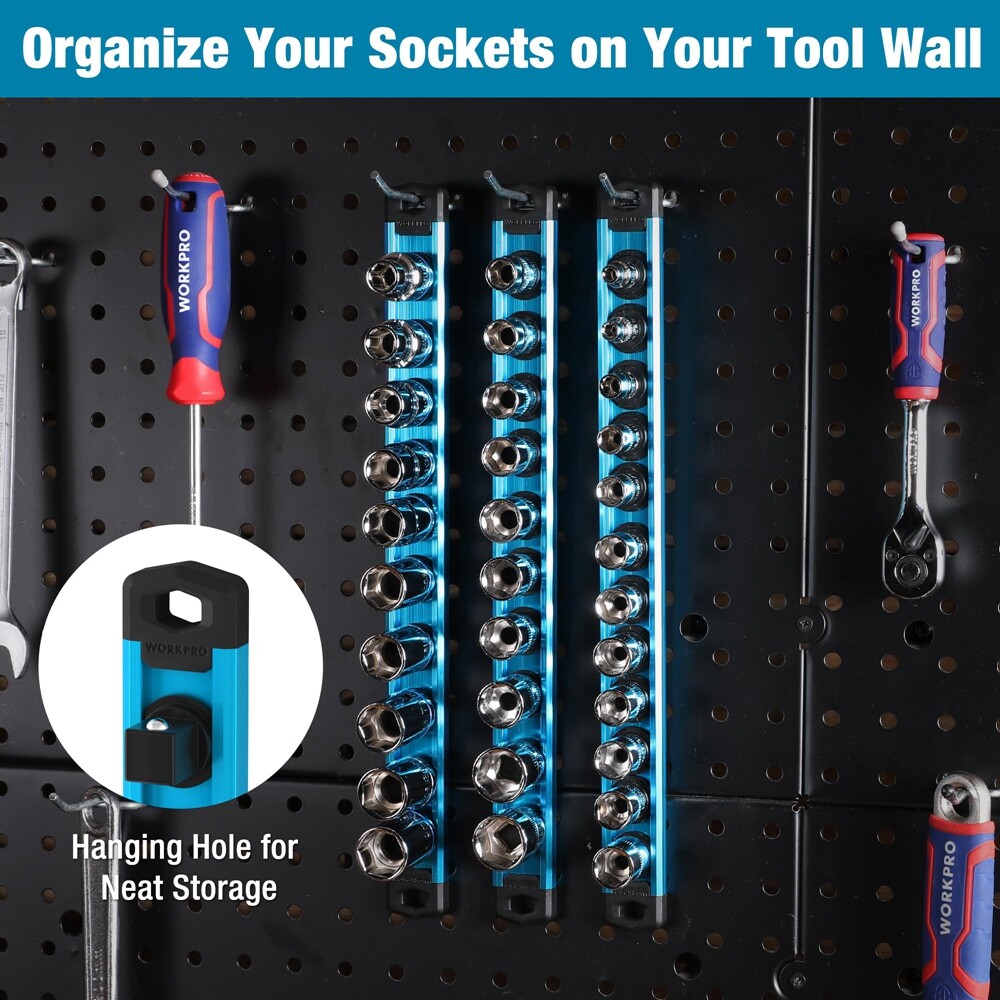 WORKPRO Magnetic Socket Organizer, 1/4-Inch Drive Heavy Duty Socket Holder