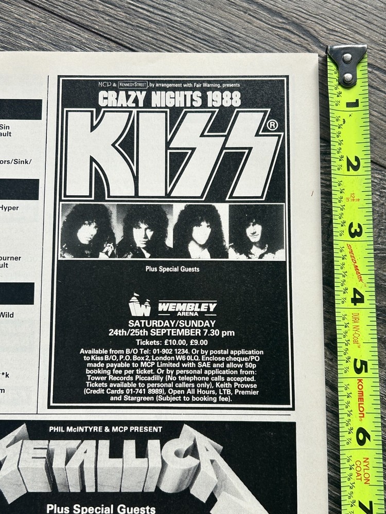 KISS Concert Ad Advert Crazy Nights Tour Wembley UK Sept 24 25 1988 Vintage Kiss