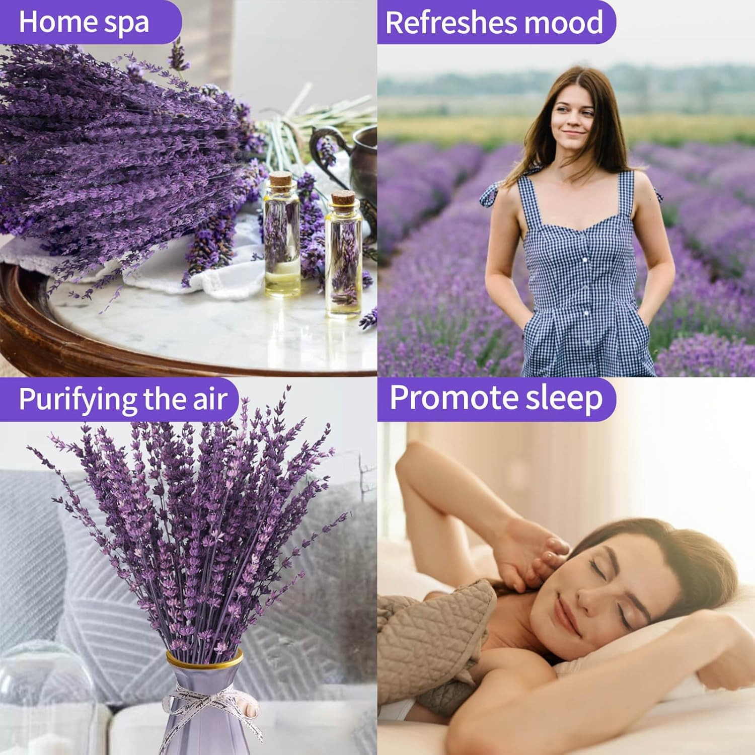 Dried Purple Lavender Flowers Bundle-Dried Preserved Lavender Bouquet 15-17" for