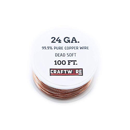 Solid Bare Copper Wire Round, Bright, Dead Soft, 100 24 Gauge - 100 Feet Spool