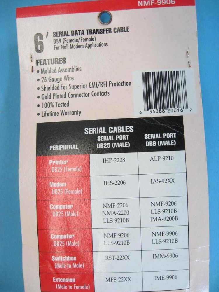 6' Null Modem Serial Data Computer Cable Cable Connection NMF-9906 DB9 F/F
