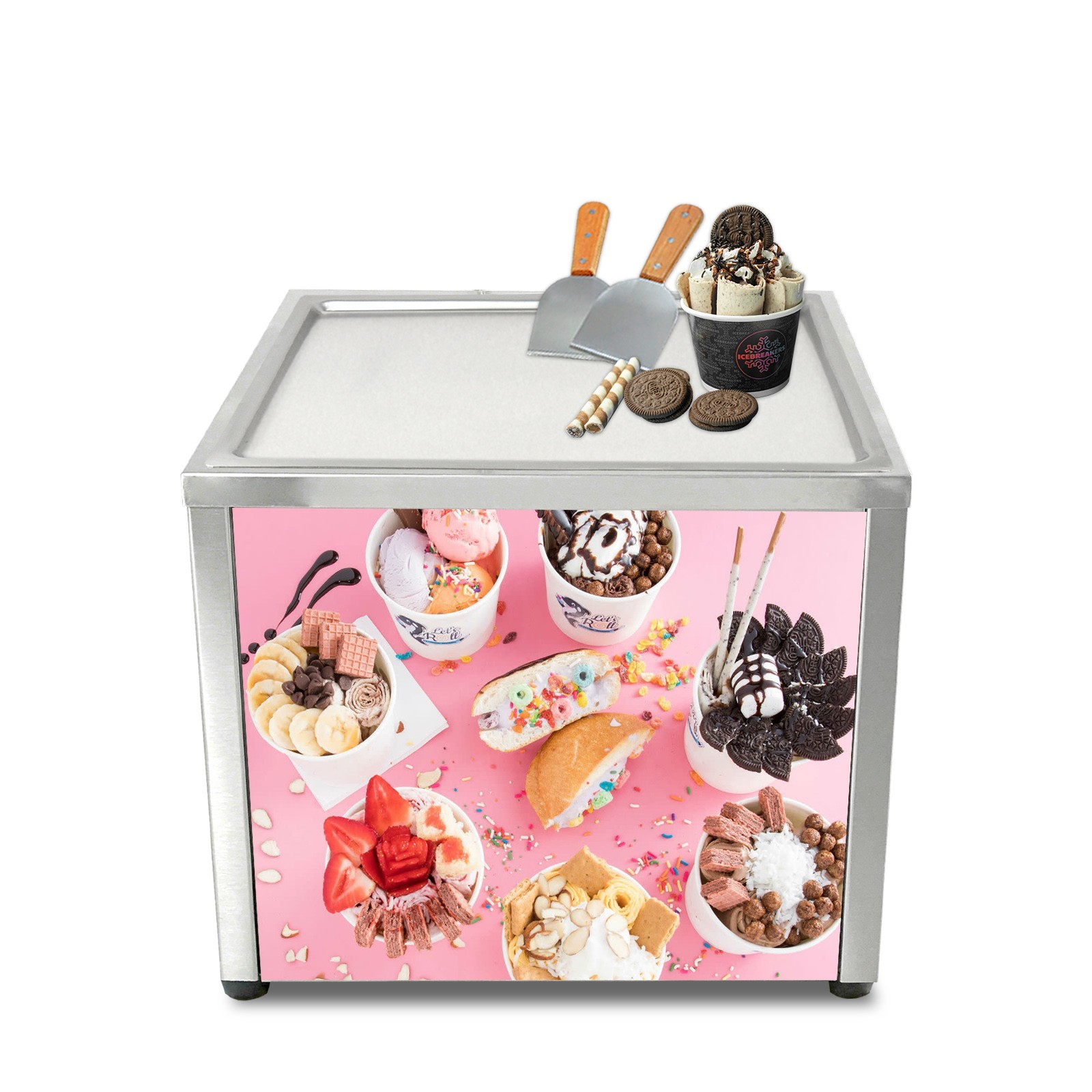 Kolice Countertop 45x45cm Stir-Fried Ice Cream Machine Roll Ice Cream Maker