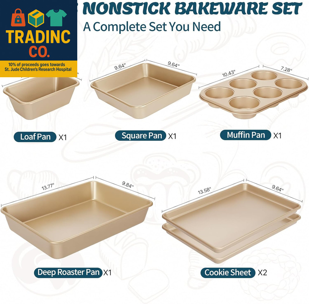 Baking Pans Set, Nonstick Stackable Bakeware Sets, Oven Pans for Cooking, 6 Pie