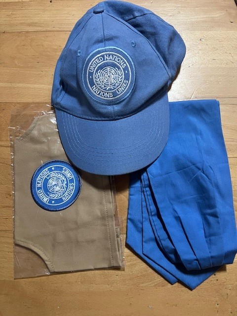 Authentic UN Peacekeepers Kit - Official Issue Cap, Armband, Neckwear - From Mis