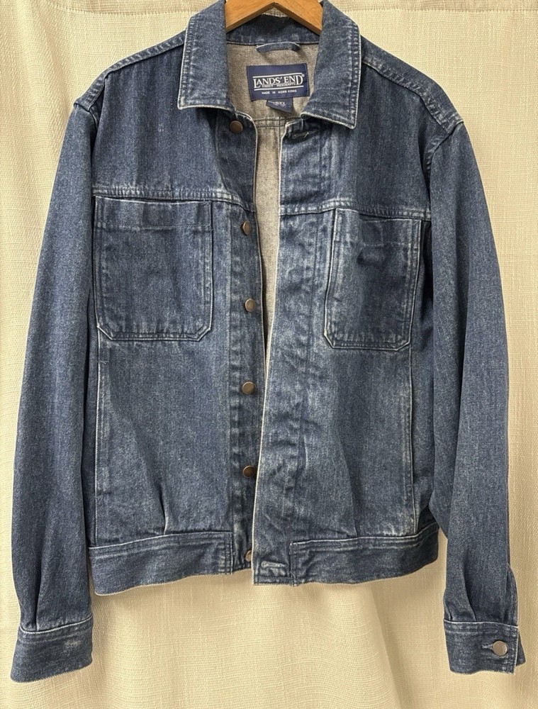 Lands' End Men's Dark Blue Denim Button Up Jacket Size Medium