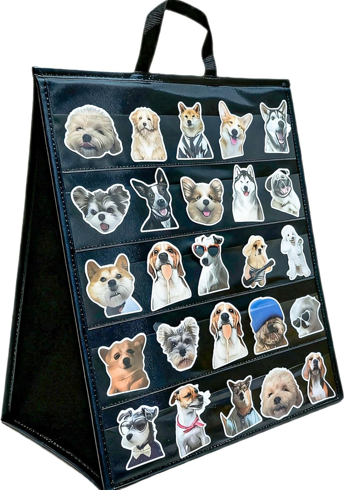 Double-Sided Sticker Display Stand with Handle, 4" Card Organizer, Black