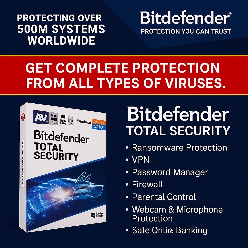 Bitdefender Total Security Protection- 2 Years 10 Devices