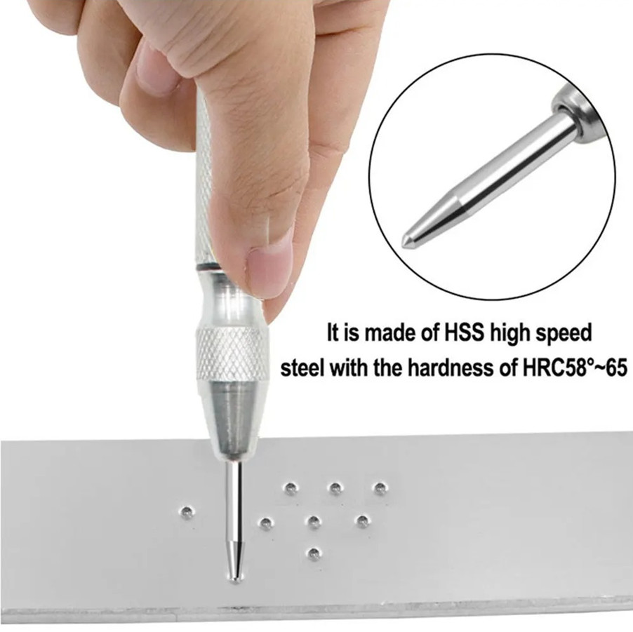 1pc Automatic Spring-Loaded Center Punch – Silver Steel Window Breaker Tool