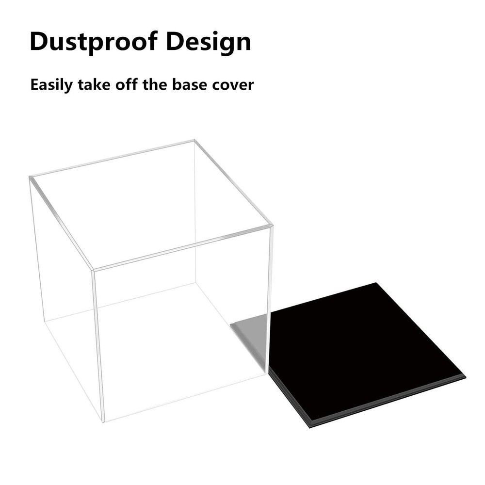 Fully Assembled Clear Square Acrylic Display Case with Black Base