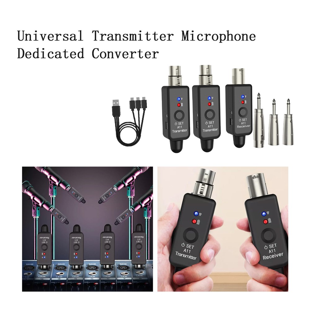 Wireless Microphone System XLR Transmitter Receiver Rechargeable Speaker Adapter