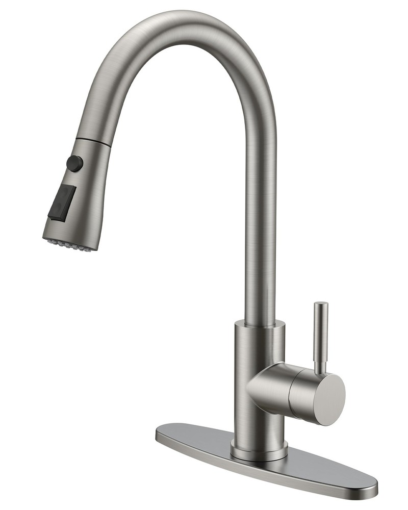 Kitchen Faucet with Pull Down Sprayer Brushed Nickel, High Arc Single Handle ...