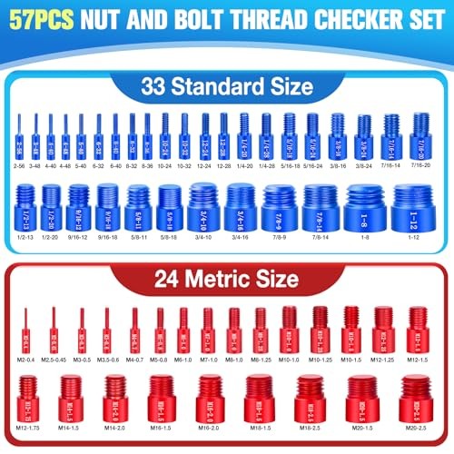 57Pcs Thread Checker, Nut and Bolt Thread 57 Gauges - 33 Inch & 24 Metric