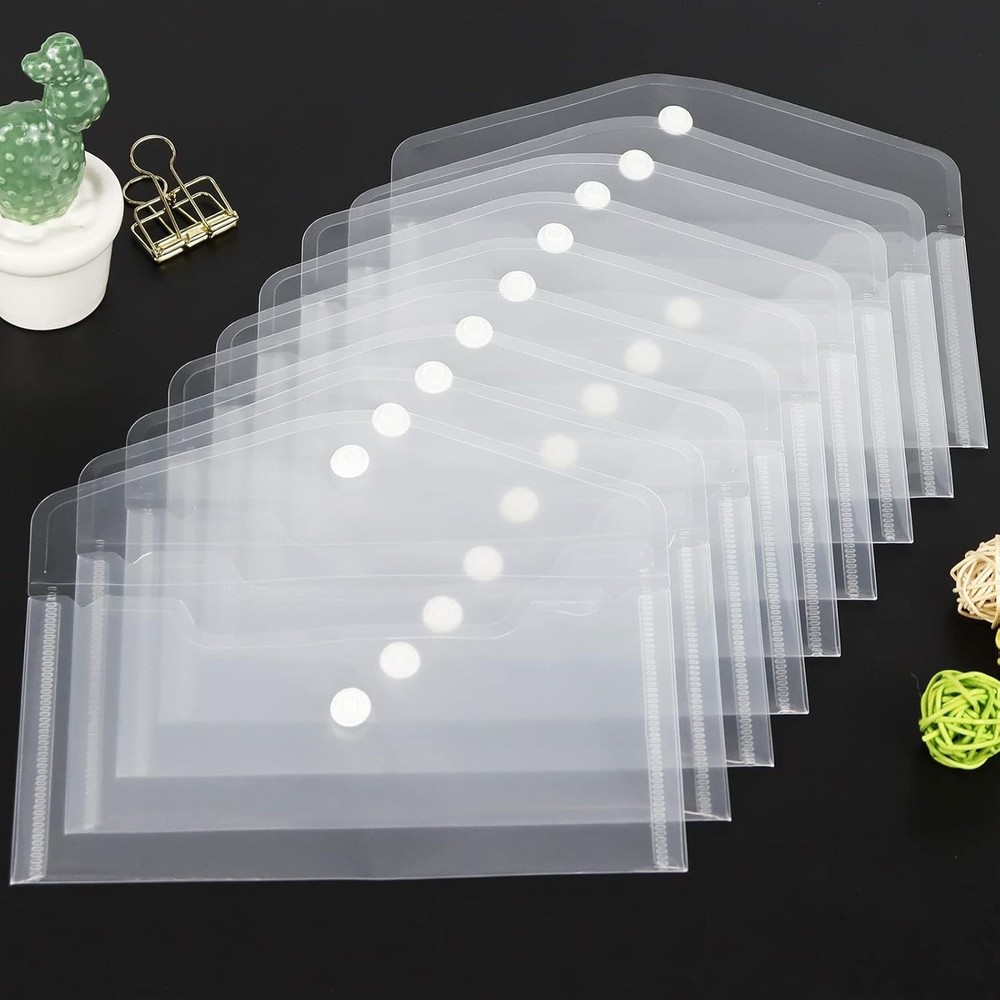 Plastic Envelopes 10 Pack Clear Document Folders，Plastic Envelopes with Snap C