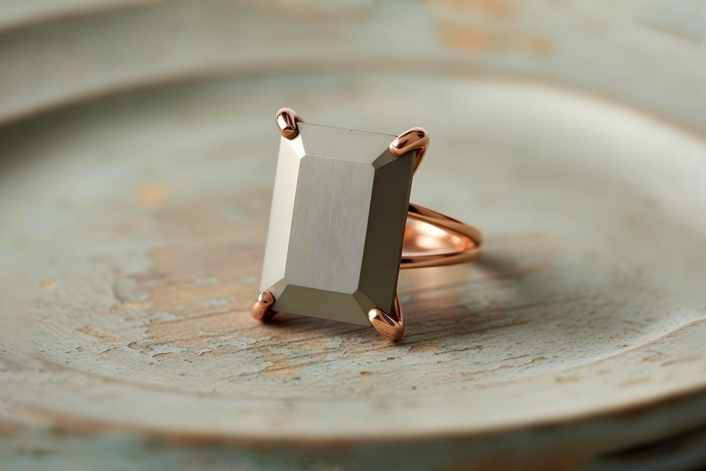 Pyrite Ring Anemone Handmade 925 Sterling Silver Rectangle Emerald Cut