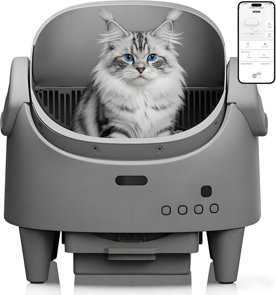 Open-Top Self-Cleaning Litter Box, App Control for Large Cats Adjustable Entry