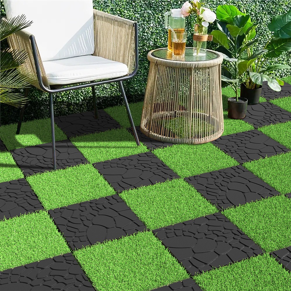 12" Stone Texture Interlocking Deck Tiles, DIY Patio Flooring, Easy Installation