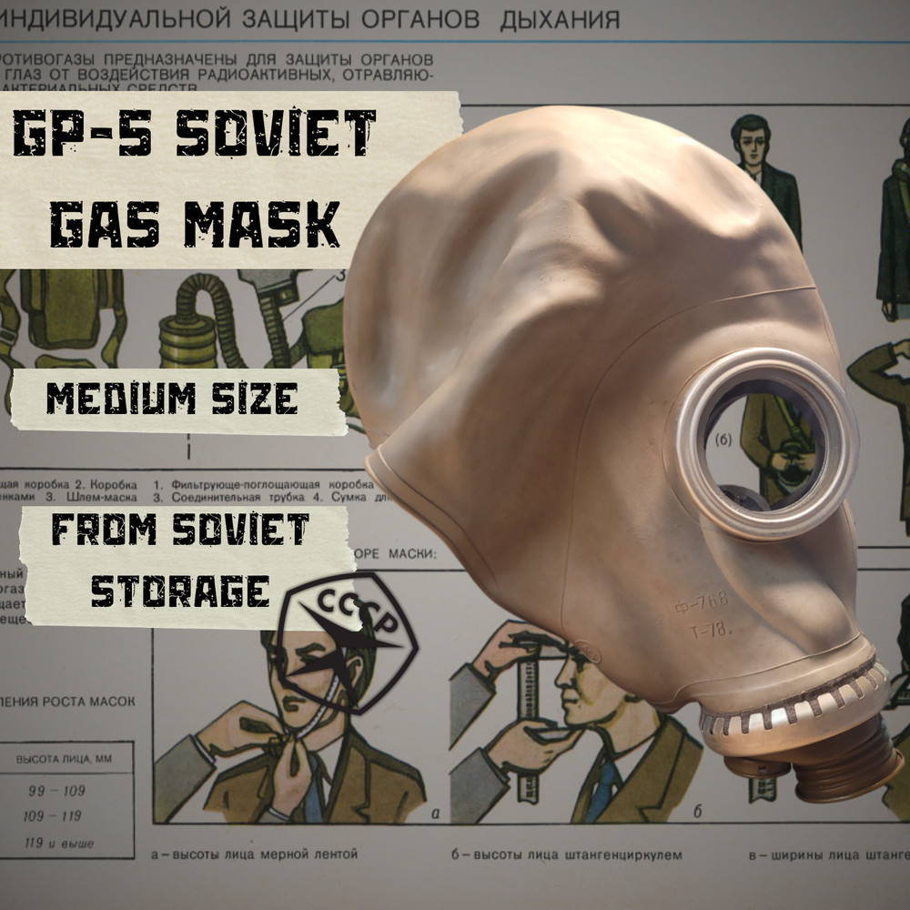 Original Soviet GP-5 Gas Mask. White colour, medium size FULL SET.