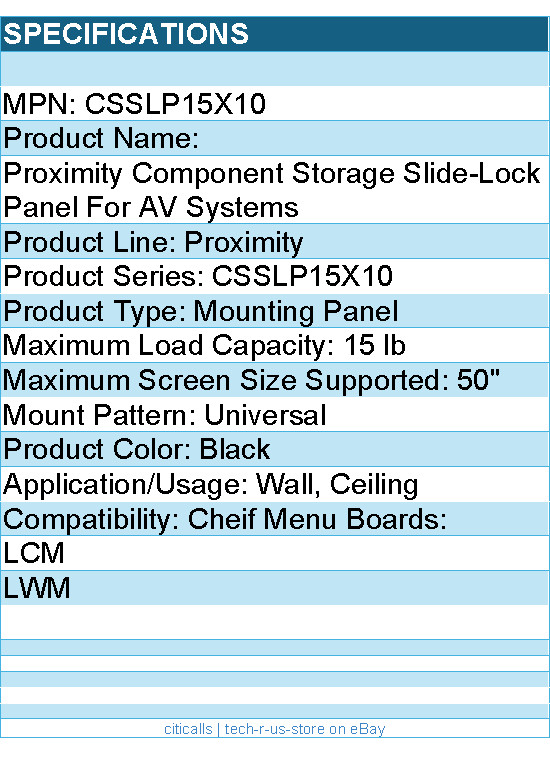 Chief CSSLP15X10 Proximity Component Storage Slide-Lock Panel for AV Systems