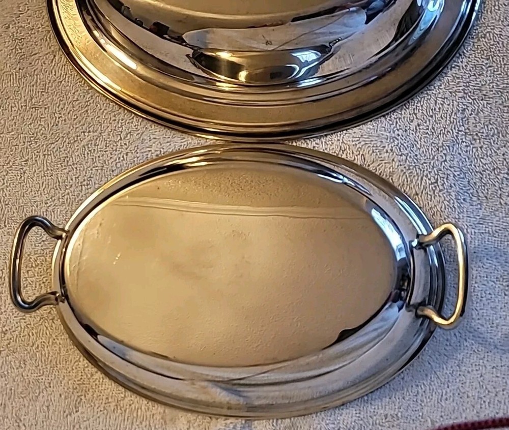 Vintage ROGERS 1105 SILVER PLATE COVERED SERVING DISH OVAL TWO HANDLED LID