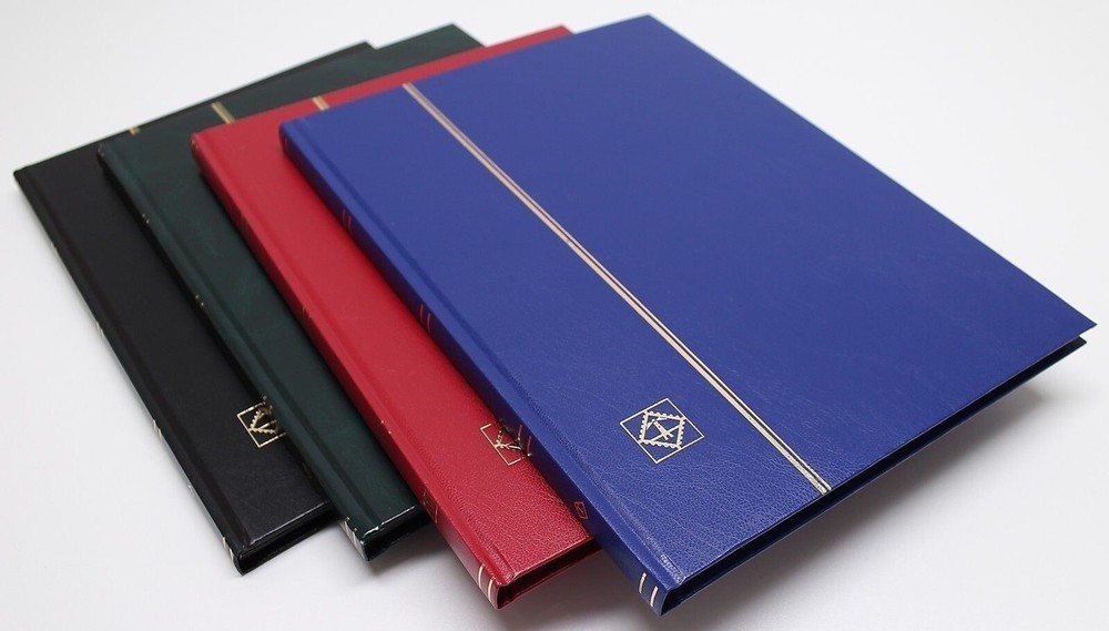 16 Page Black hardcover Stamp Stock Book, Black Pages, Double Glassine, 9 Strips