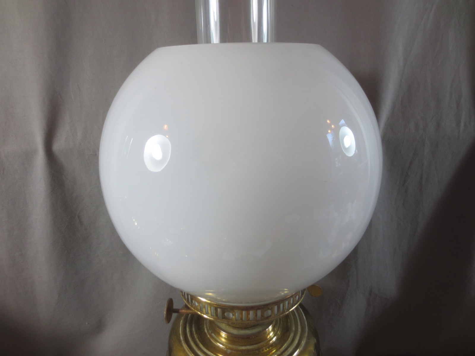 Vintage Made In England Brass Duplex Oil Lamp Chimney & Shade Shepards Hut Lamp