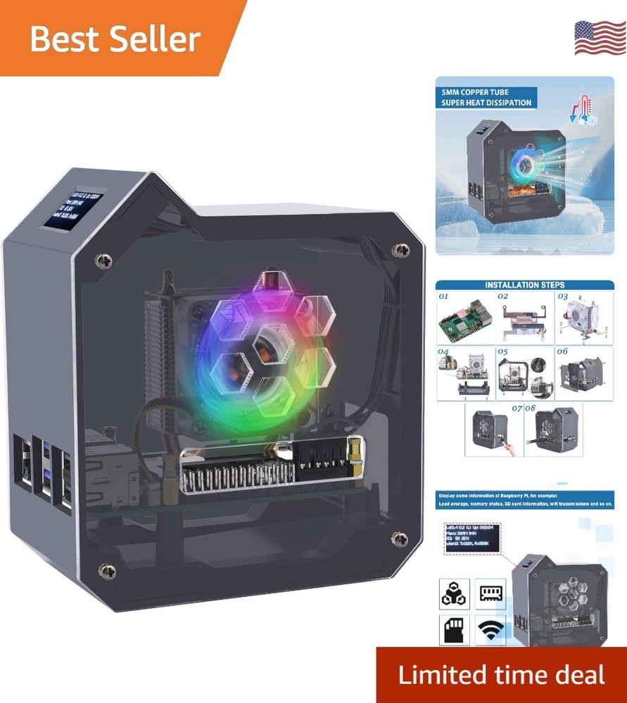 Mini Tower Kit for Raspberry Pi 5, Case with ICE Tower Cooler, 0.96'' OLED Mo...