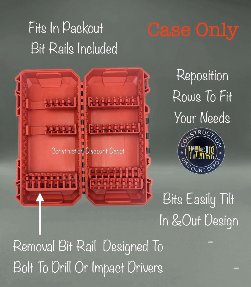 2 Pack Milwaukee Shockwave Bit Storage EMPTY Case Packout Compatible Bit Holders