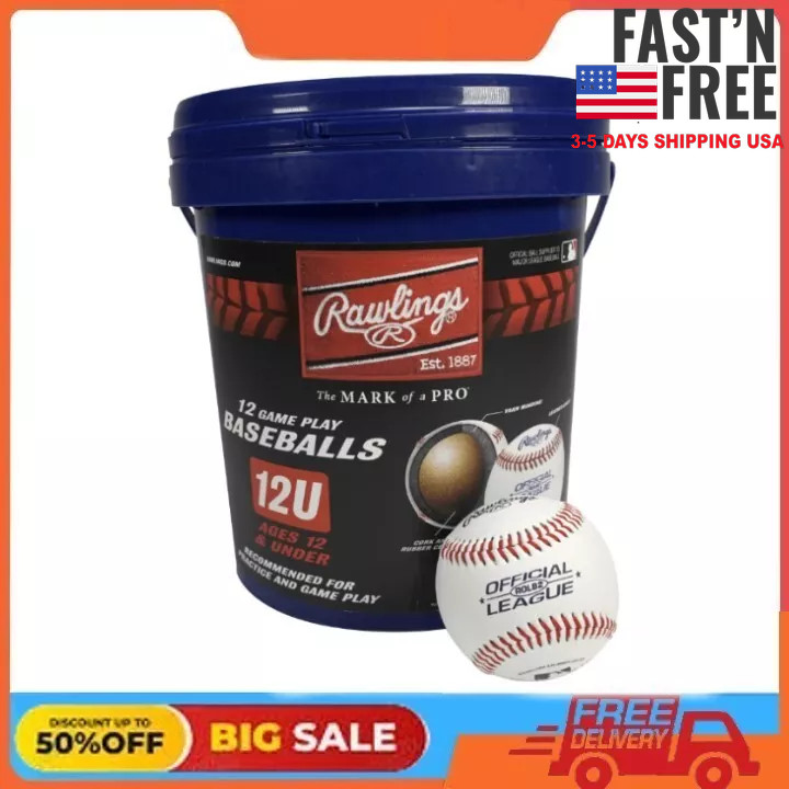Rawlings ROLB2 12U Official League Youth Practice Baseball Bucket, 12 Count, NEW