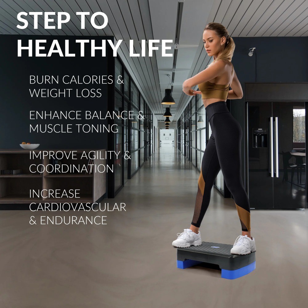 Workout Aerobic Stepper Step Platform Trainer, 18-Inch, Black/ Blue