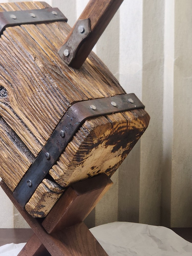 Thor's Hammer, Medieval Viking Solid Oak Head Walnut Handle With Display Stand