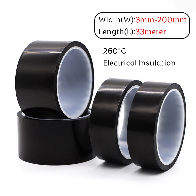 Black Kapton Polyimide Tape Heat Resistant Adhesive Insulation 3mm - 200mm Width
