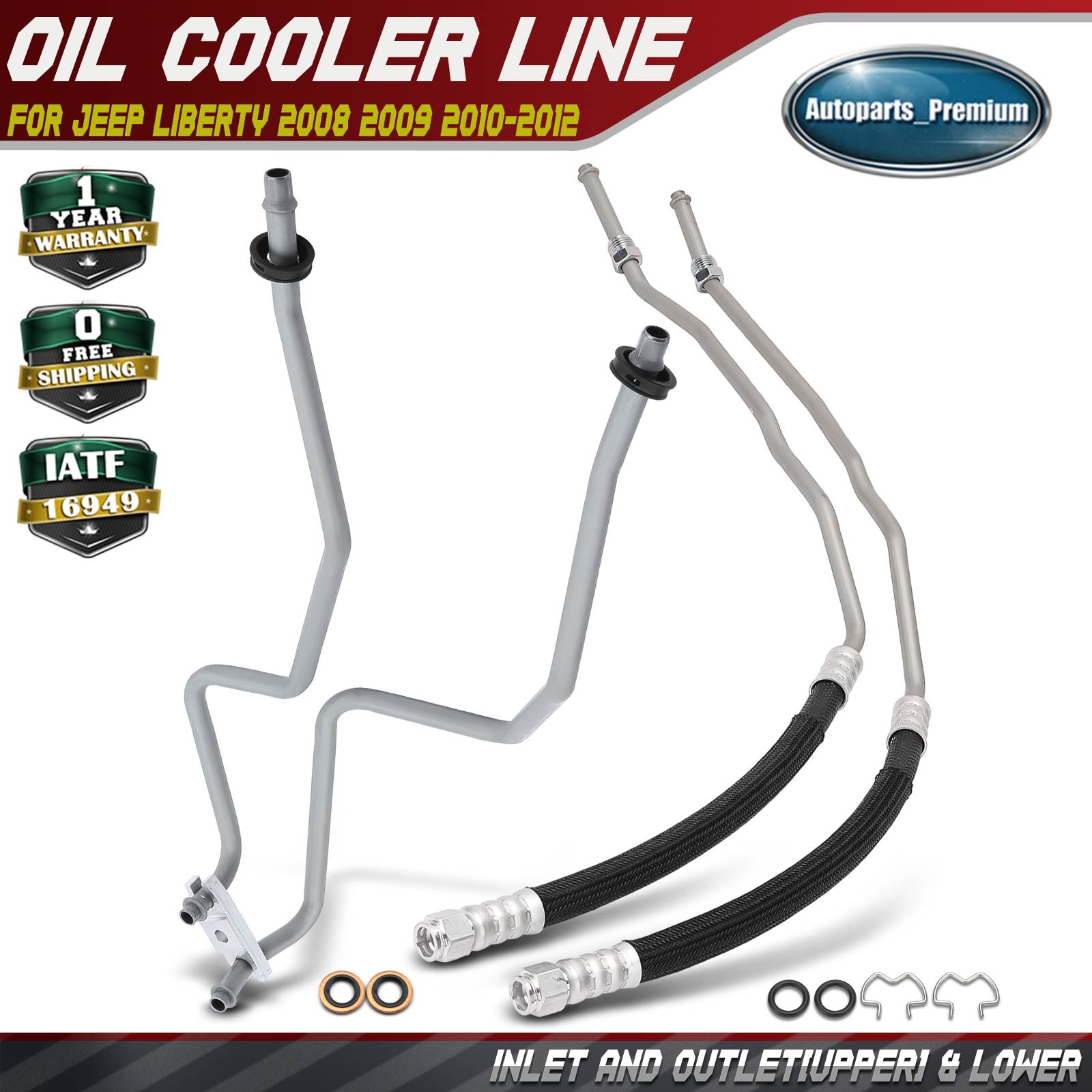 2x Inlet and Outlet(Upper) & Lower Transmission Oil Cooler Line for Jeep Liberty