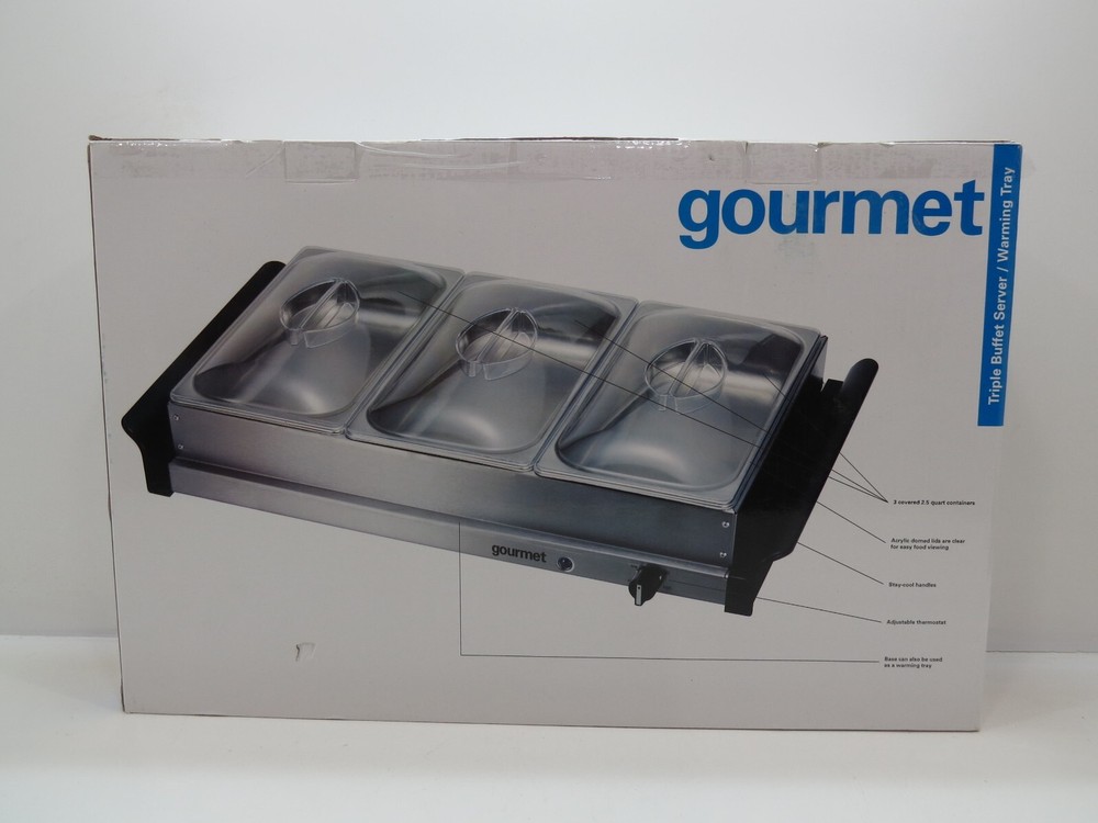 New Triple Buffet Server/Warming Tray (3) 2.5 Quart Serving Trays (I1B97C)