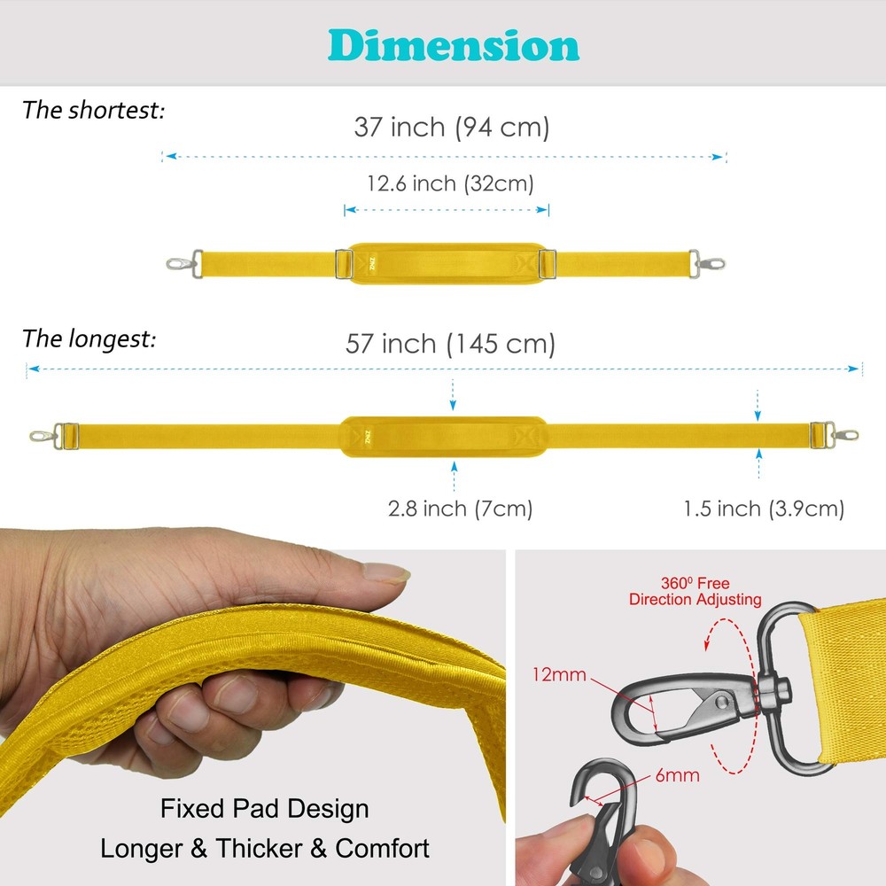Shoulder Strap, 57" Padded Adjustable Shoulder Bag Strap Replacement (Yellow)