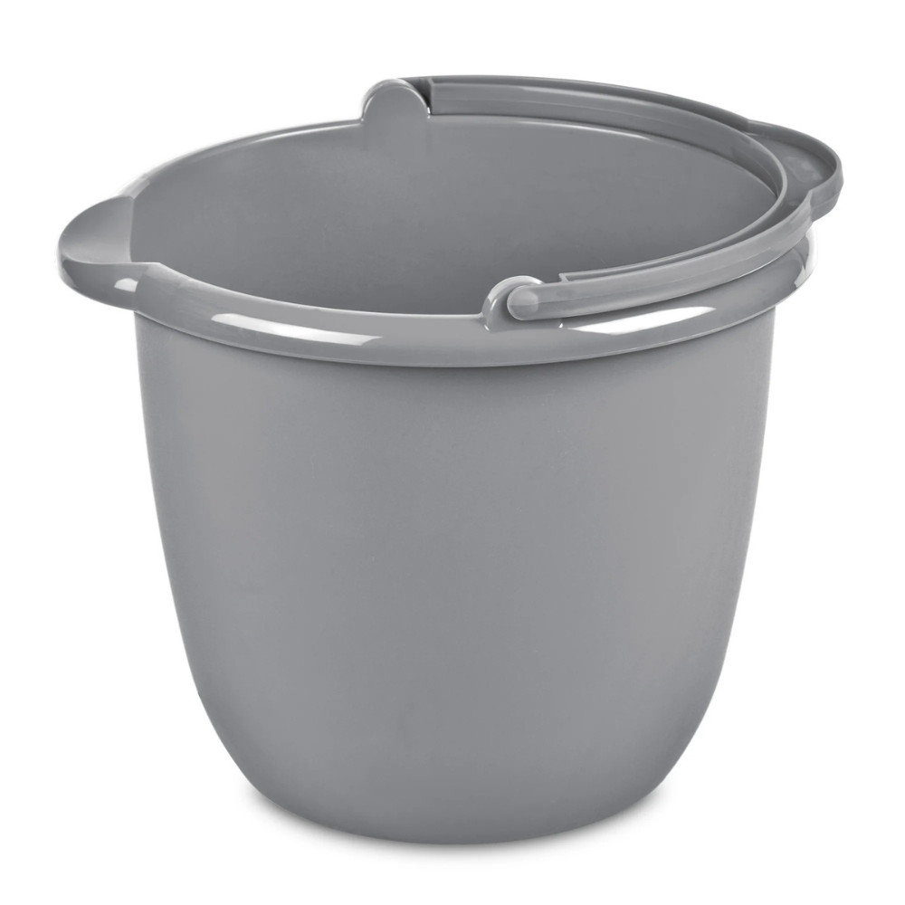 Sterilite 10 Qt. Spout Pail Classic Titanium Durable Plastic Bucket with Handle