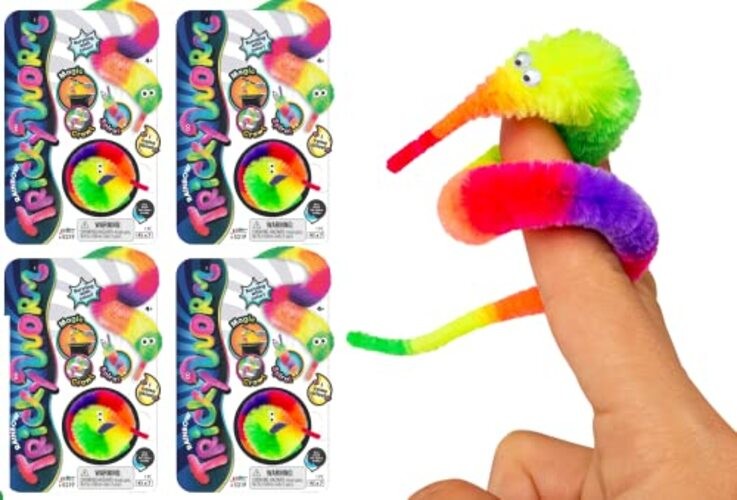 Fuzzy Worms on Strings on a String Magic Worms Fidget Toy (4 Assorted 4 Pack