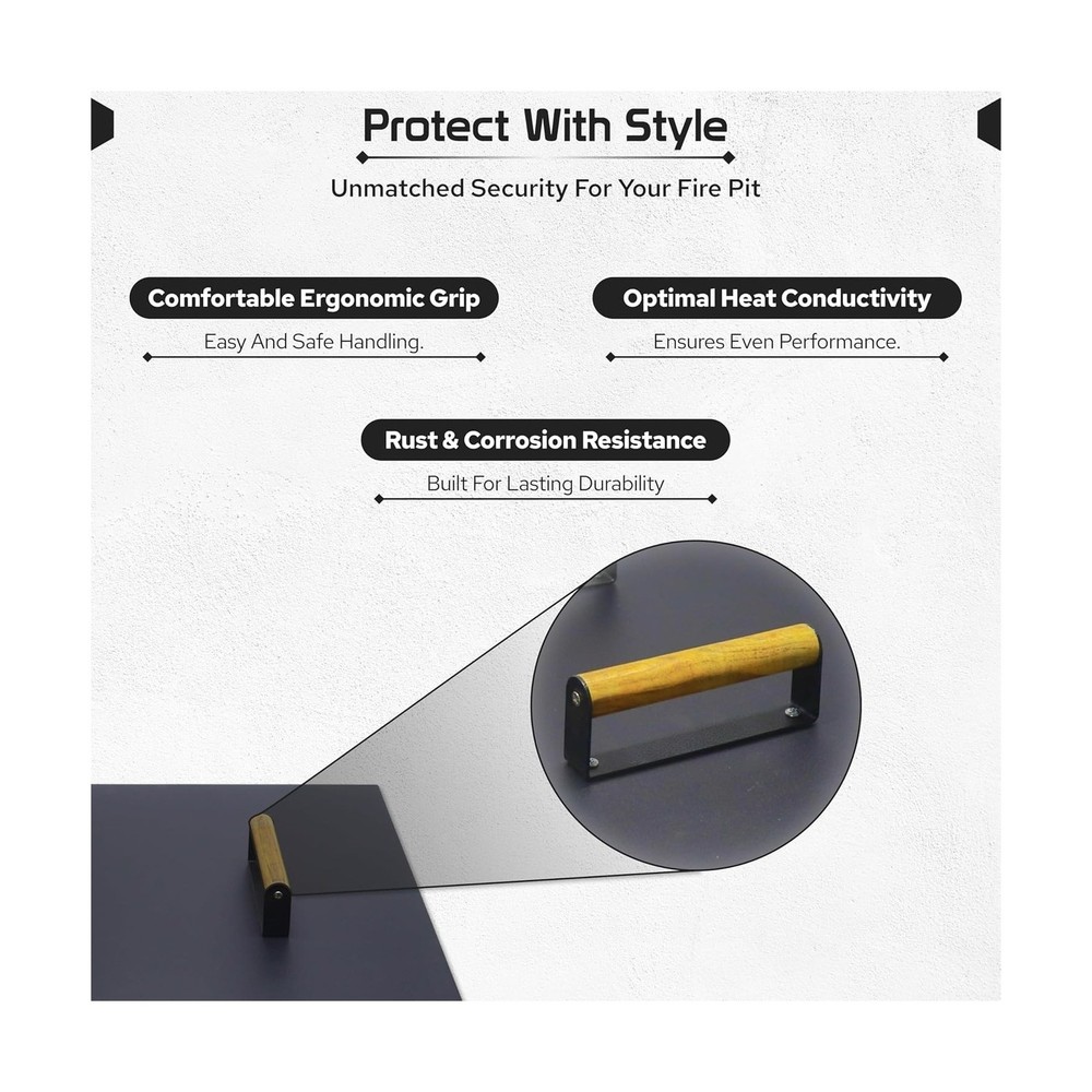 Febtech -28" Square Fire Pit Snuffer Lid - Carbon Steel FirePit Pan Lid for 2...
